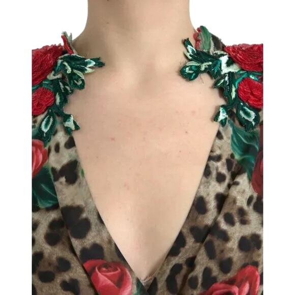 NWT Dolce & Gabbana Rose Leopard Print Silk Chiffon Gown Dress IT 48 - Picture 9 of 16